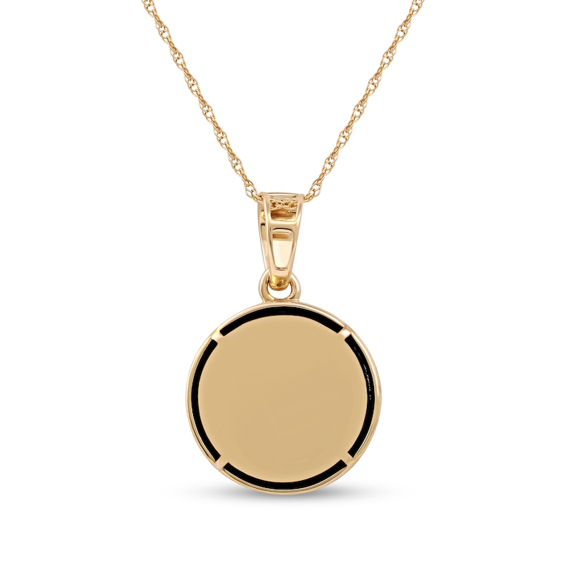 Men's 14.0mm Hematite and 1/20 CT. T.W. Diamond Flared Cross Overlay Disc Pendant in 10K Gold - 22"