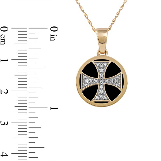 Men's 14.0mm Hematite and 1/20 CT. T.w. Diamond Flared Cross Overlay Disc Pendant in 10K Gold - 22"