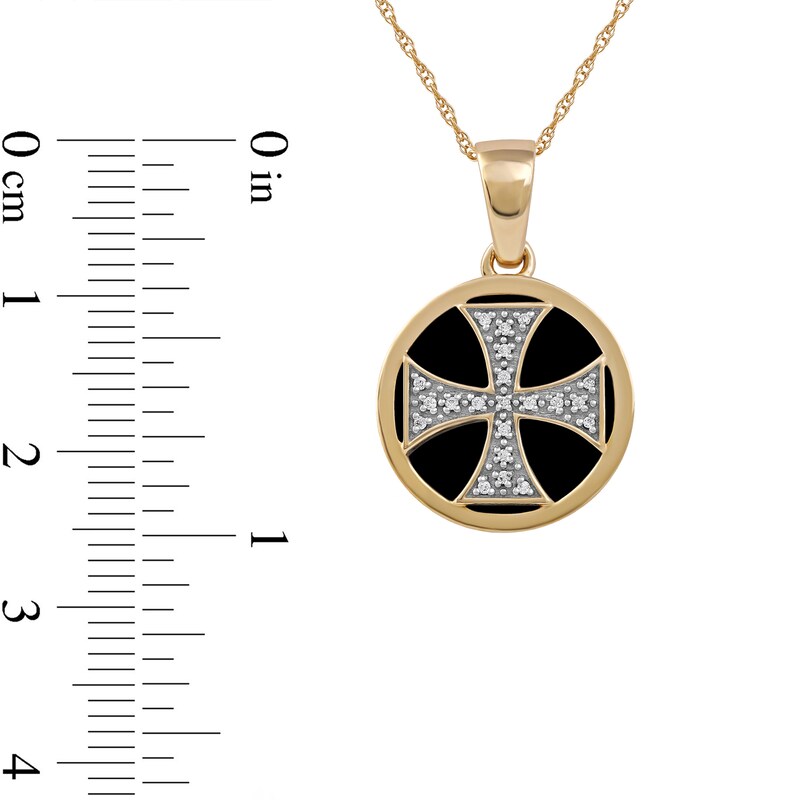 Main Image 4 of Men's 14.0mm Hematite and 1/20 CT. T.W. Diamond Flared Cross Overlay Disc Pendant in 10K Gold - 22"