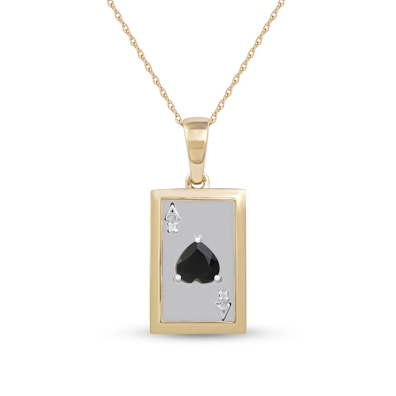 Main Image 1 of Men's Black Onyx and Diamond Accent Ace of Hearts Playing Card Pendant in 10K Gold and Sterling Silver - 22"