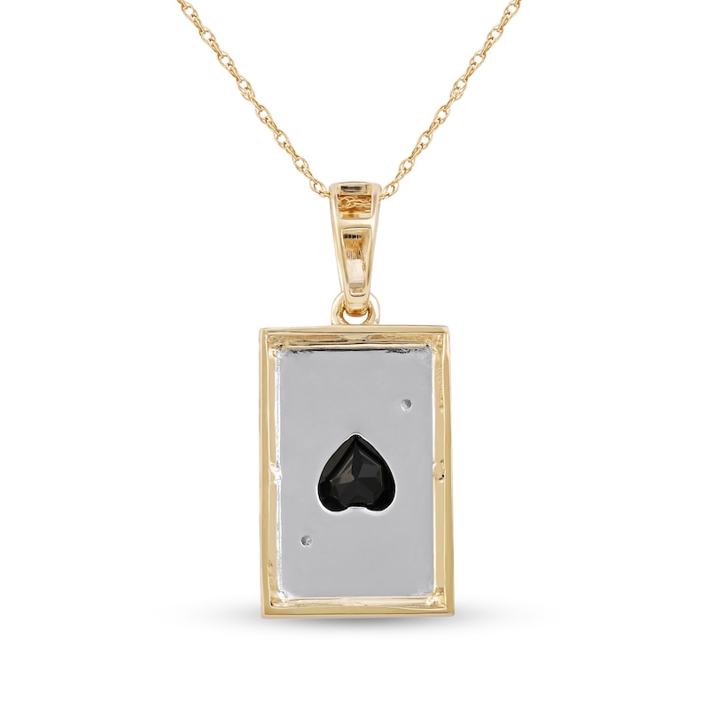 Main Image 3 of Men's Black Onyx and Diamond Accent Ace of Hearts Playing Card Pendant in 10K Gold and Sterling Silver - 22"