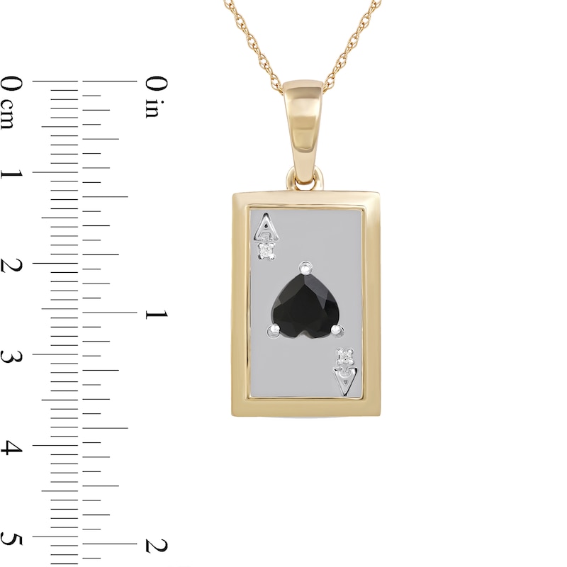 Main Image 4 of Men's Black Onyx and Diamond Accent Ace of Hearts Playing Card Pendant in 10K Gold and Sterling Silver - 22"