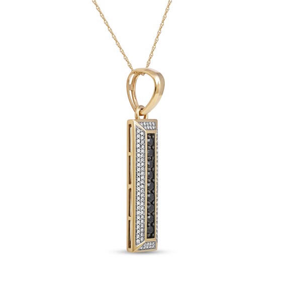 Men's Black Spinel and White Lab-Created Sapphire Frame Three-Dimensional Vertical Bar Pendant in 10K Gold â 22"
