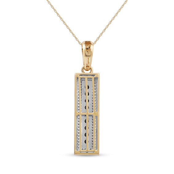 Men's Black Spinel and White Lab-Created Sapphire Frame Three-Dimensional Vertical Bar Pendant in 10K Gold â 22"