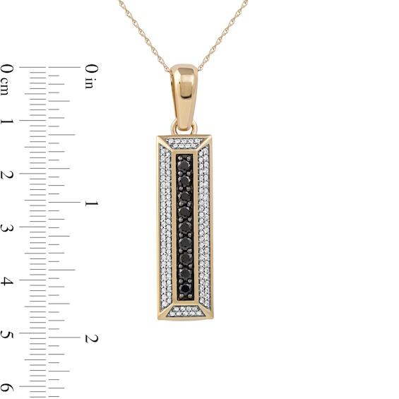 Men's Black Spinel and White Lab-Created Sapphire Frame Three-Dimensional Vertical Bar Pendant in 10K Gold â 22"