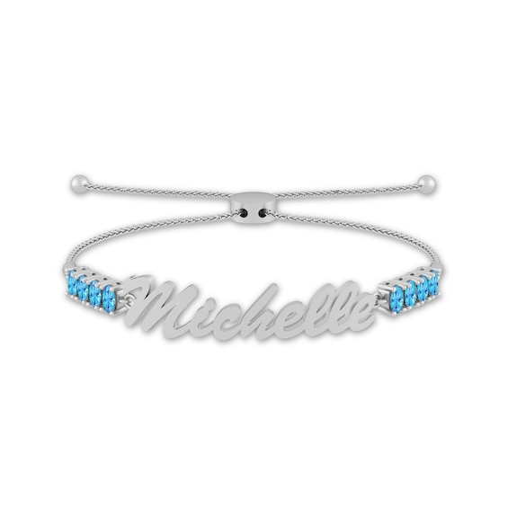 Oval Gemstone and Name Bolo Bracelet (1 Stone and Line) - 8.5"