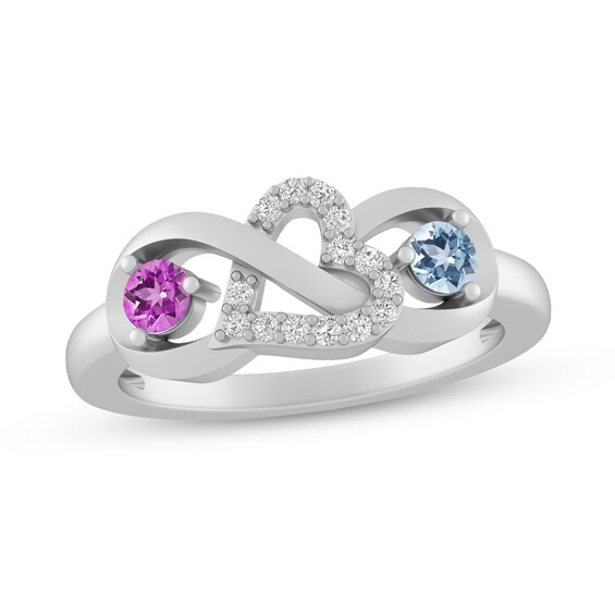 Couple's Gemstone and Lab-Created White Sapphire Heart Overlay Infinity Ring (2 Stones and Lines)