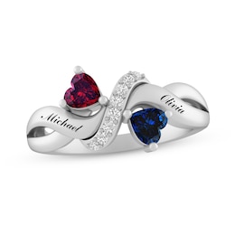 Couple's Heart-Shaped Gemstone and Lab-Created White Sapphire Bypass Split Shank Ring (2 Stones and Lines)