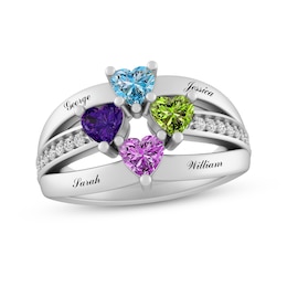 Heart-Shaped Gemstone and Lab-Created White Sapphire Split Shank Ring (2-4 Stones and Lines)