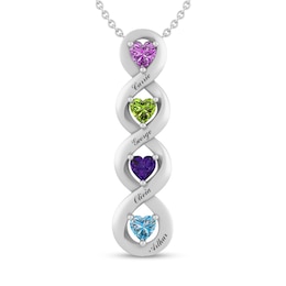 Heart-Shaped Gemstone Linear Braid Pendant (2-5 Stones and Lines)