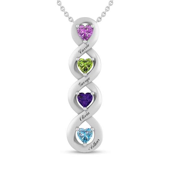 Heart-Shaped Gemstone Linear Braid Pendant (2-5 Stones and Lines)