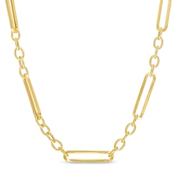 Hollow Paper Clip Link and Rolo Chain Necklace in 10K Gold - 18&quot;
