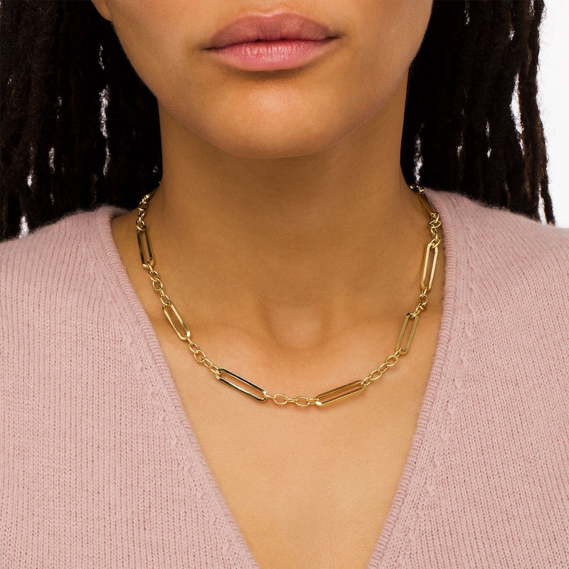 Paper Clip Link and Rolo Chain Necklace in Hollow 10K Gold - 18"