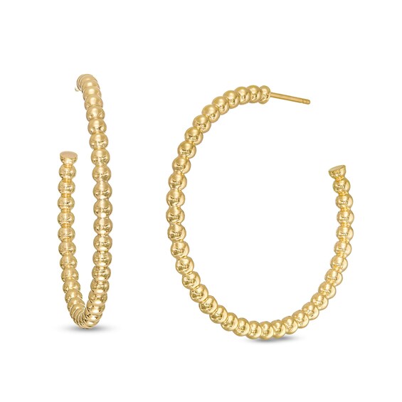 30.0mm Beaded J-Hoop Earrings in 10K Gold