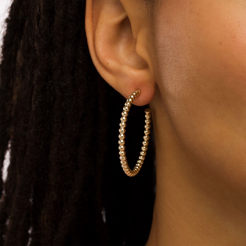Main Image 2 of 30.0mm Beaded J-Hoop Earrings in 10K Gold