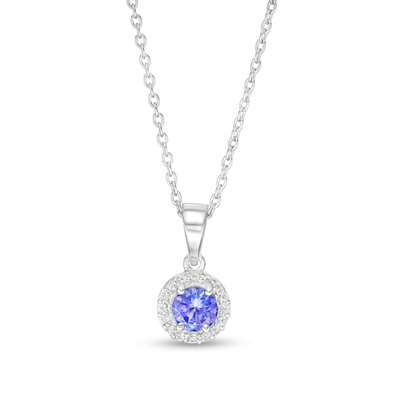 5.0mm Tanzanite and White Topaz Frame Pendant in Sterling Silver