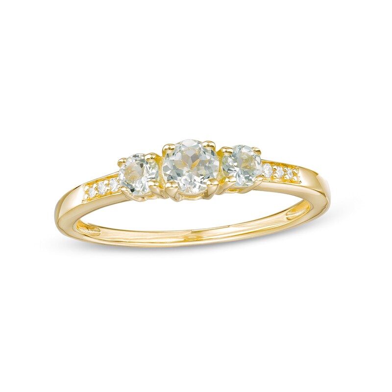 Main Image 1 of Aquamarine and Diamond Accent Three Stone Ring in 10K Gold