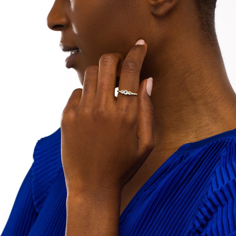 Main Image 2 of Aquamarine and Diamond Accent Three Stone Ring in 10K Gold