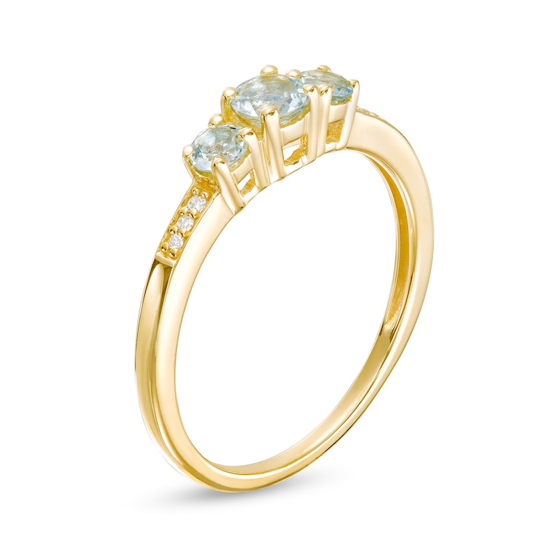Main Image 3 of Aquamarine and Diamond Accent Three Stone Ring in 10K Gold