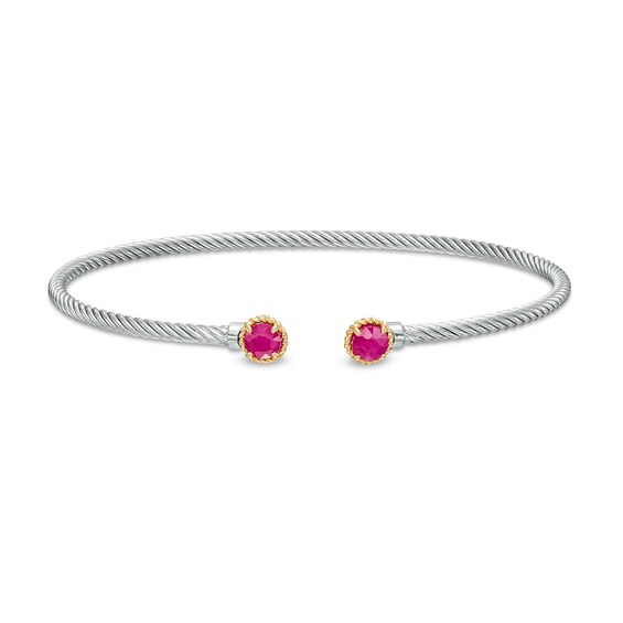 5.0mm Ruby Duo Rope Bangle in Sterling Silver and 10K Gold