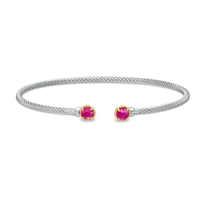 Main Image 1 of 5.0mm Ruby Duo Rope Bangle in Sterling Silver and 10K Gold