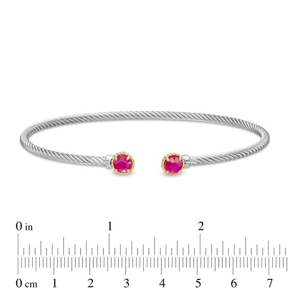 5.0mm Ruby Duo Rope Bangle in Sterling Silver and 10K Gold