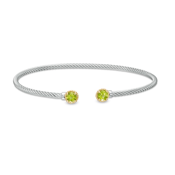 5.0mm Peridot Duo Rope Bangle in Sterling Silver and 10K Gold