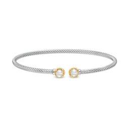5.0mm Button Cultured Freshwater Pearl Duo Rope Bangle in Sterling Silver and 10K Gold