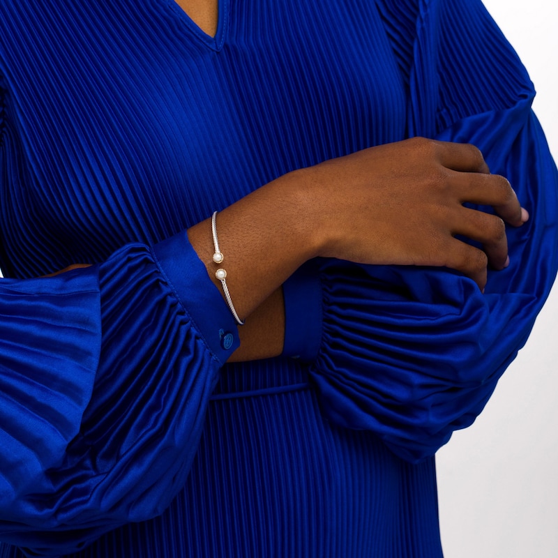 Main Image 2 of 5.0mm Button Freshwater Cultured Pearl Duo Rope Bangle in Sterling Silver and 10K Gold