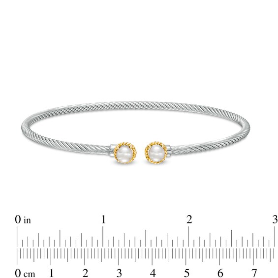 5.0mm Button Freshwater Cultured Pearl Duo Rope Bangle in Sterling Silver and 10K Gold