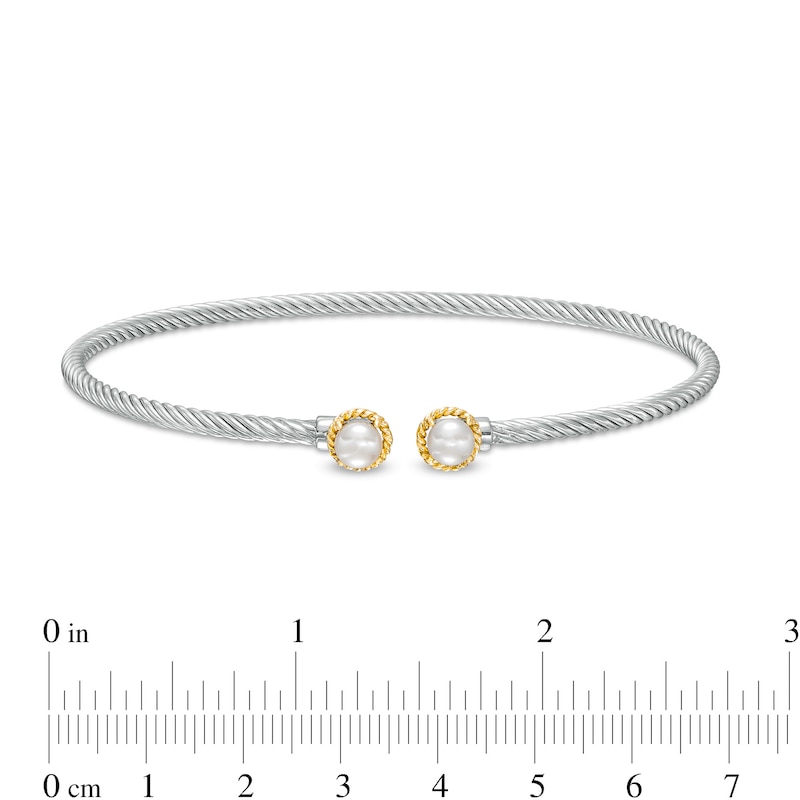 Main Image 3 of 5.0mm Button Freshwater Cultured Pearl Duo Rope Bangle in Sterling Silver and 10K Gold