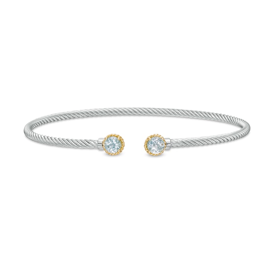 5.0mm Aquamarine Duo Rope Bangle in Sterling Silver and 10K Gold