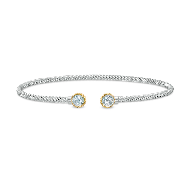 Main Image 1 of 5.0mm Aquamarine Duo Rope Bangle in Sterling Silver and 10K Gold