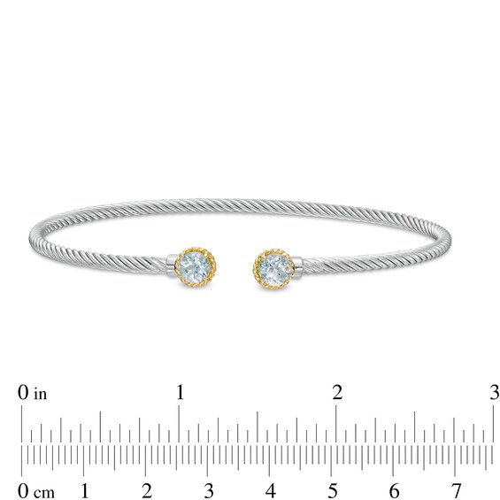 5.0mm Aquamarine Duo Rope Bangle in Sterling Silver and 10K Gold