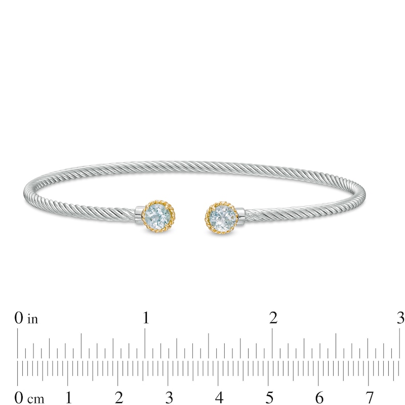 Main Image 3 of 5.0mm Aquamarine Duo Rope Bangle in Sterling Silver and 10K Gold