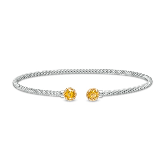 5.0mm Citrine Duo Rope Bangle in Sterling Silver and 10K Gold
