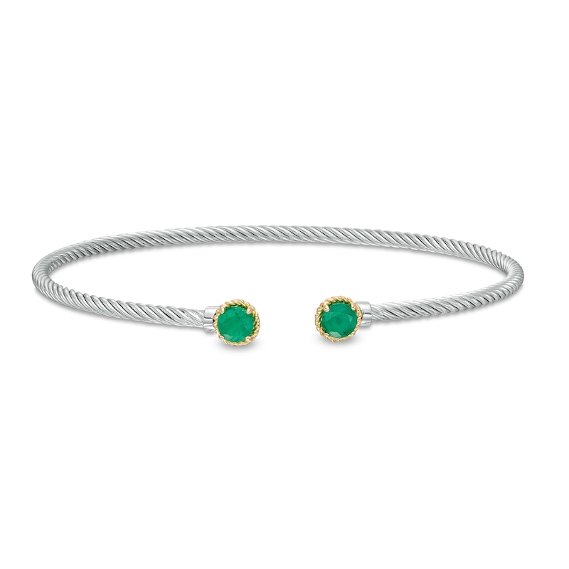 Main Image 1 of 5.0mm Emerald Duo Rope Bangle in Sterling Silver and 10K Gold