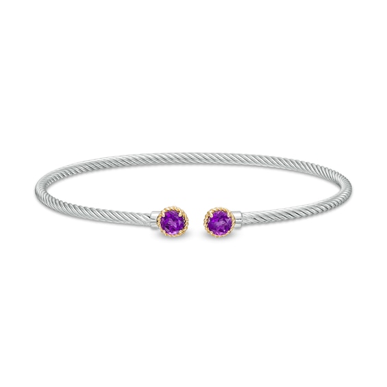 5.0mm Amethyst Duo Rope Bangle in Sterling Silver and 10K Gold