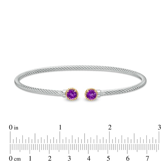5.0mm Amethyst Duo Rope Bangle in Sterling Silver and 10K Gold