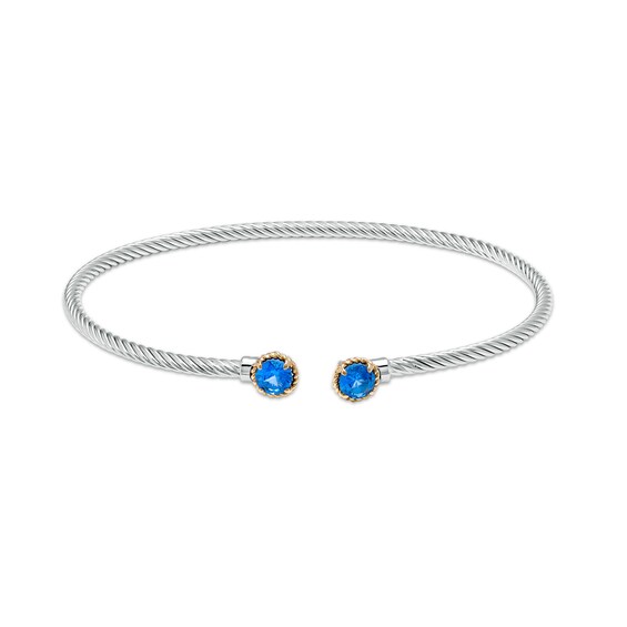 5.0mm Swiss Blue Topaz Duo Rope Bangle in Sterling Silver and 10K Gold