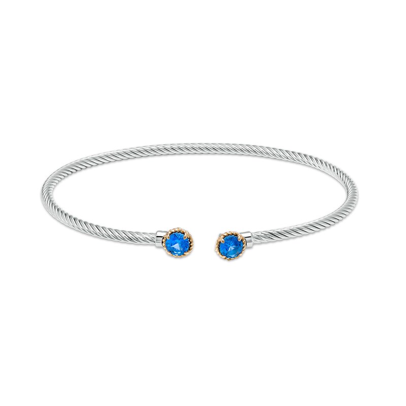 Main Image 1 of 5.0mm Swiss Blue Topaz Duo Rope Bangle in Sterling Silver and 10K Gold