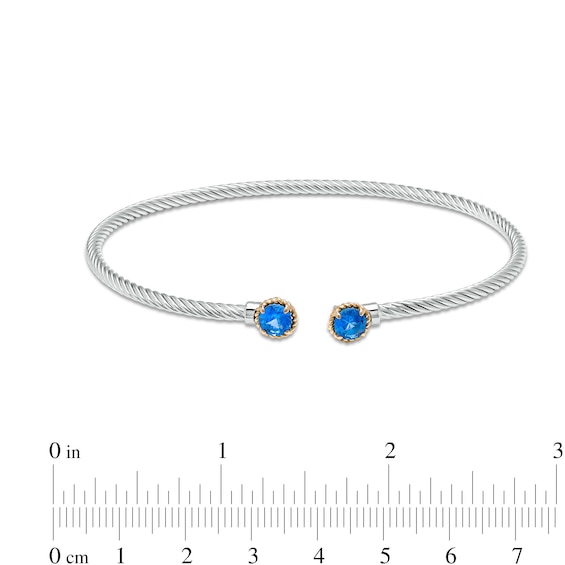 5.0mm Swiss Blue Topaz Duo Rope Bangle in Sterling Silver and 10K Gold