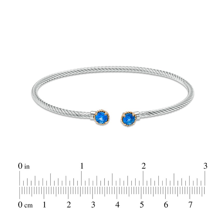 Main Image 3 of 5.0mm Swiss Blue Topaz Duo Rope Bangle in Sterling Silver and 10K Gold