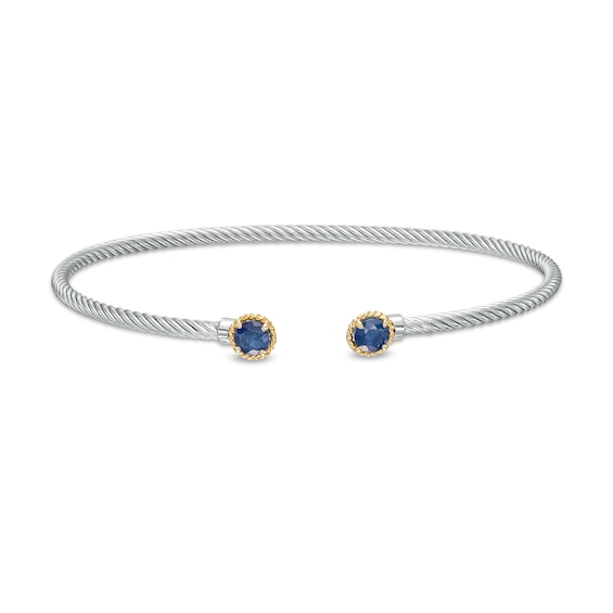 5.0mm Blue Sapphire Duo Rope Bangle in Sterling Silver and 10K Gold