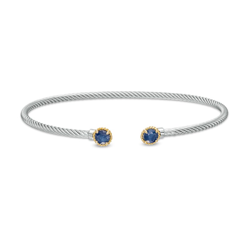 Main Image 1 of 5.0mm Blue Sapphire Duo Rope Bangle in Sterling Silver and 10K Gold