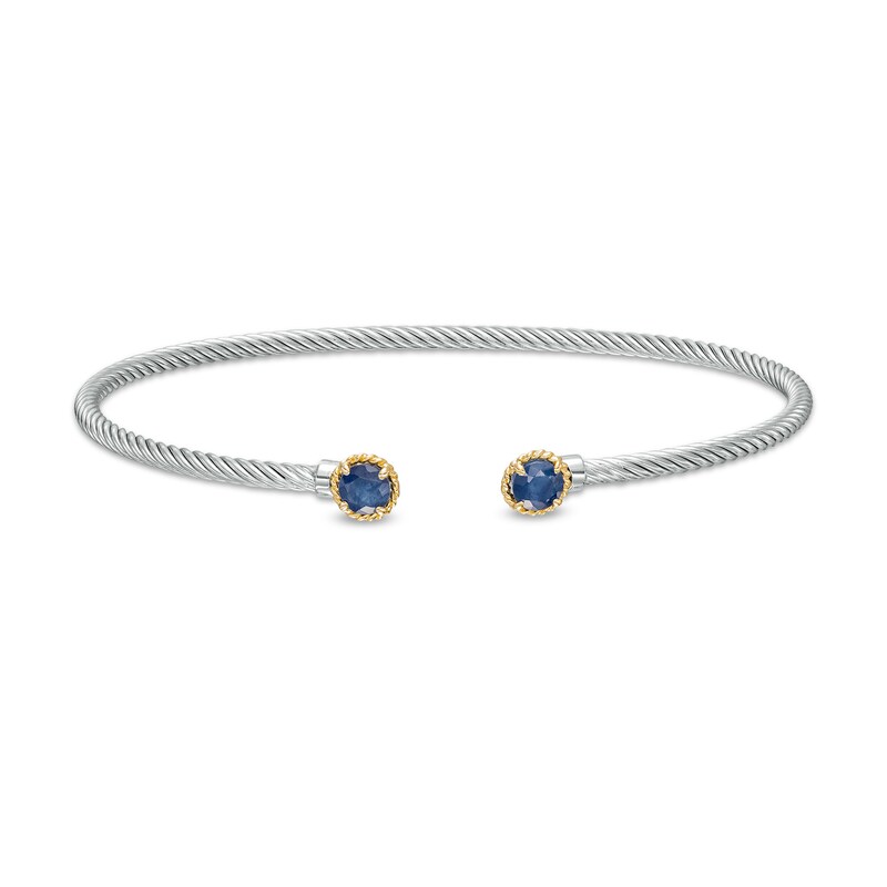 5.0mm Blue Sapphire Duo Rope Bangle in Sterling Silver and 10K Gold | Zales