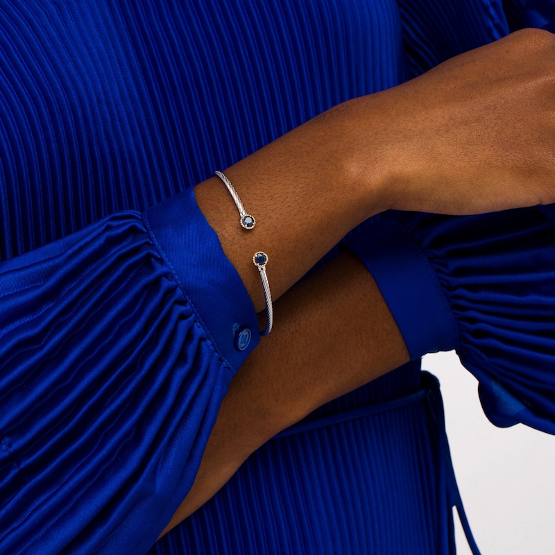 Main Image 2 of 5.0mm Blue Sapphire Duo Rope Bangle in Sterling Silver and 10K Gold