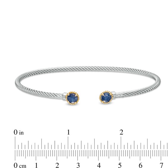 5.0mm Blue Sapphire Duo Rope Bangle in Sterling Silver and 10K Gold