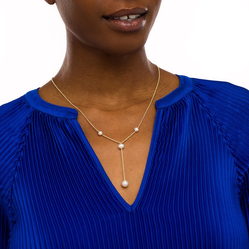 Main Image 2 of Freshwater Cultured Pearl Station Y-Necklace in 10K Gold