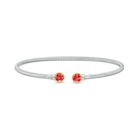 5.0mm Garnet Duo Rope Bangle in Sterling Silver and 10K Gold